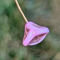 Image 1 of Czech Glass Daylily Flower Beads, Blush Pink Gold Lined Bell Flowers, 10x8mm  