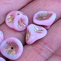 Image 3 of Czech Glass Daylily Flower Beads, Blush Pink Gold Lined Bell Flowers, 10x8mm  