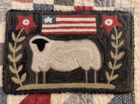 Image 1 of Patriotic Prim Sheep Primitive Punch Needle Decorative Folk Art Mat/Mini Rug~~