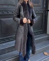Image 1 of GREY FUR AND LEATHER COAT
