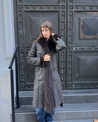 Image 2 of GREY FUR AND LEATHER COAT