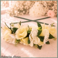Image 1 of Handmade Cream and Pale Yellow Rose Greenery Floral Headband
