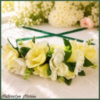 Image 2 of Handmade Cream and Pale Yellow Rose Greenery Floral Headband