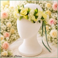 Image 3 of Handmade Cream and Pale Yellow Rose Greenery Floral Headband
