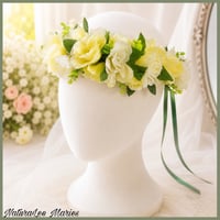 Image 4 of Handmade Cream and Pale Yellow Rose Greenery Floral Headband
