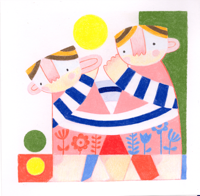  SALE! "Twinning 2" Original colored pencil drawing on paper (*plus* bonus art book!) 