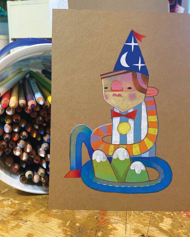  SALE! "The Conductor" Original colored pencil on paper (*plus* bonus art book!) 