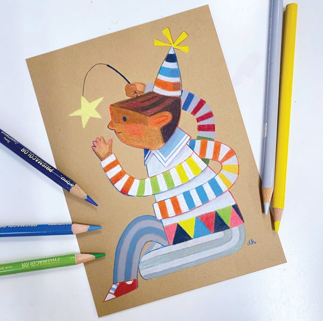 SALE! "The Astronomer" Original colored pencil on paper (*plus* bonus art book!) 