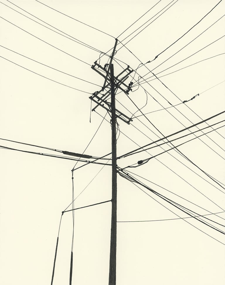 Power Lines Drawing #135 (Detroit, Marcus Ave) - ORIGINAL DRAWING