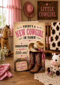 Rustic New Baby Cowgirl Card