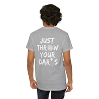 Image 3 of Just Throw Your Darts T‑Shirt – Dartboard Graphic Tee for Dart Players & League Nights