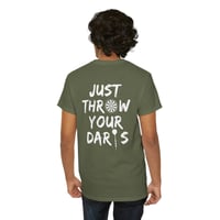 Image 4 of Just Throw Your Darts T‑Shirt – Dartboard Graphic Tee for Dart Players & League Nights