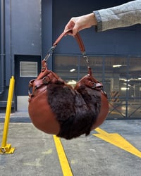 Image 1 of BURGUNDY LEATHER AND FUR BAG