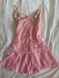 Image 1 of Vintage Y2k pink babydoll style fairy mini dress with sparkly embroidered bust 