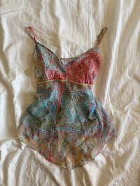 Image 1 of Vintage Y2K asymmetrical hem paisley patchwork style fairy cami with sparkles