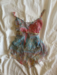 Image 9 of Vintage Y2K asymmetrical hem paisley patchwork style fairy cami with sparkles