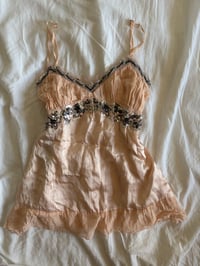 Image 8 of Vintage Y2K peachy pink silk cami with sequin bust detail 