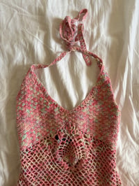 Image 2 of Vintage Y2K 2005 Jane Norman pink crochet halter neck cami