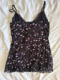 Image 3 of Vintage Y2K black floral cami with ruffle bust detail and ribbon 