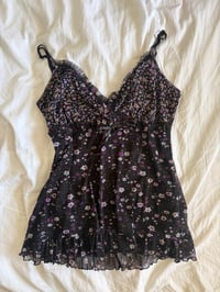 Image 5 of Vintage Y2K black floral cami with ruffle bust detail and ribbon 
