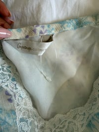 Image 3 of Vintage Y2K blue and white floral silk cami with asymmetrical hem and frilly straps 