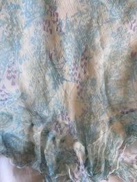 Image 6 of Vintage Y2K blue and white floral silk cami with asymmetrical hem and frilly straps 
