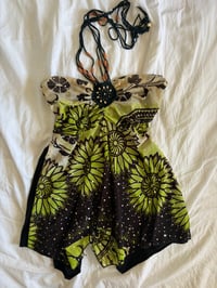 Image 1 of Vintage Y2K black and green asymmetrical hem sparkly cami with beaded halterneck detail 
