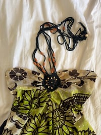 Image 2 of Vintage Y2K black and green asymmetrical hem sparkly cami with beaded halterneck detail 
