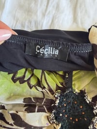 Image 4 of Vintage Y2K black and green asymmetrical hem sparkly cami with beaded halterneck detail 