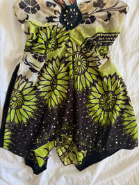 Image 5 of Vintage Y2K black and green asymmetrical hem sparkly cami with beaded halterneck detail 