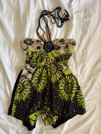 Image 6 of Vintage Y2K black and green asymmetrical hem sparkly cami with beaded halterneck detail 