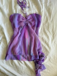 Image 1 of Vintage Y2K 2000s deadstock purple mermaid ruched bust halterneck cami with side tie detail