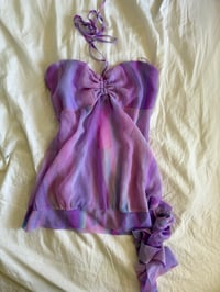 Image 7 of Vintage Y2K 2000s deadstock purple mermaid ruched bust halterneck cami with side tie detail
