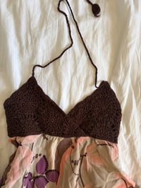 Image 2 of Vintage Y2K brown crochet bust silk sequin asymmetrical hem cami 
