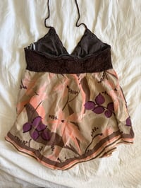 Image 3 of Vintage Y2K brown crochet bust silk sequin asymmetrical hem cami 