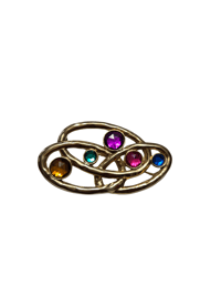 Image 3 of Colorful Gem & Gold Vintage Brooch 