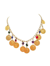 Image 1 of Gold Coin & Colorful Gem Necklace