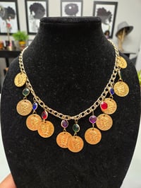 Image 2 of Gold Coin & Colorful Gem Necklace