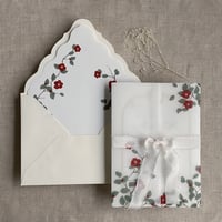 Image 3 of Red velvet camellia floral printed vellum wraps + envelope liners PACK of 10