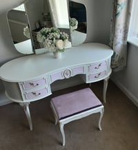 Image 3 of Louis Style Dressing Table with Triple Mirrors and Stool.