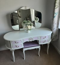 Image 4 of Louis Style Dressing Table with Triple Mirrors and Stool.
