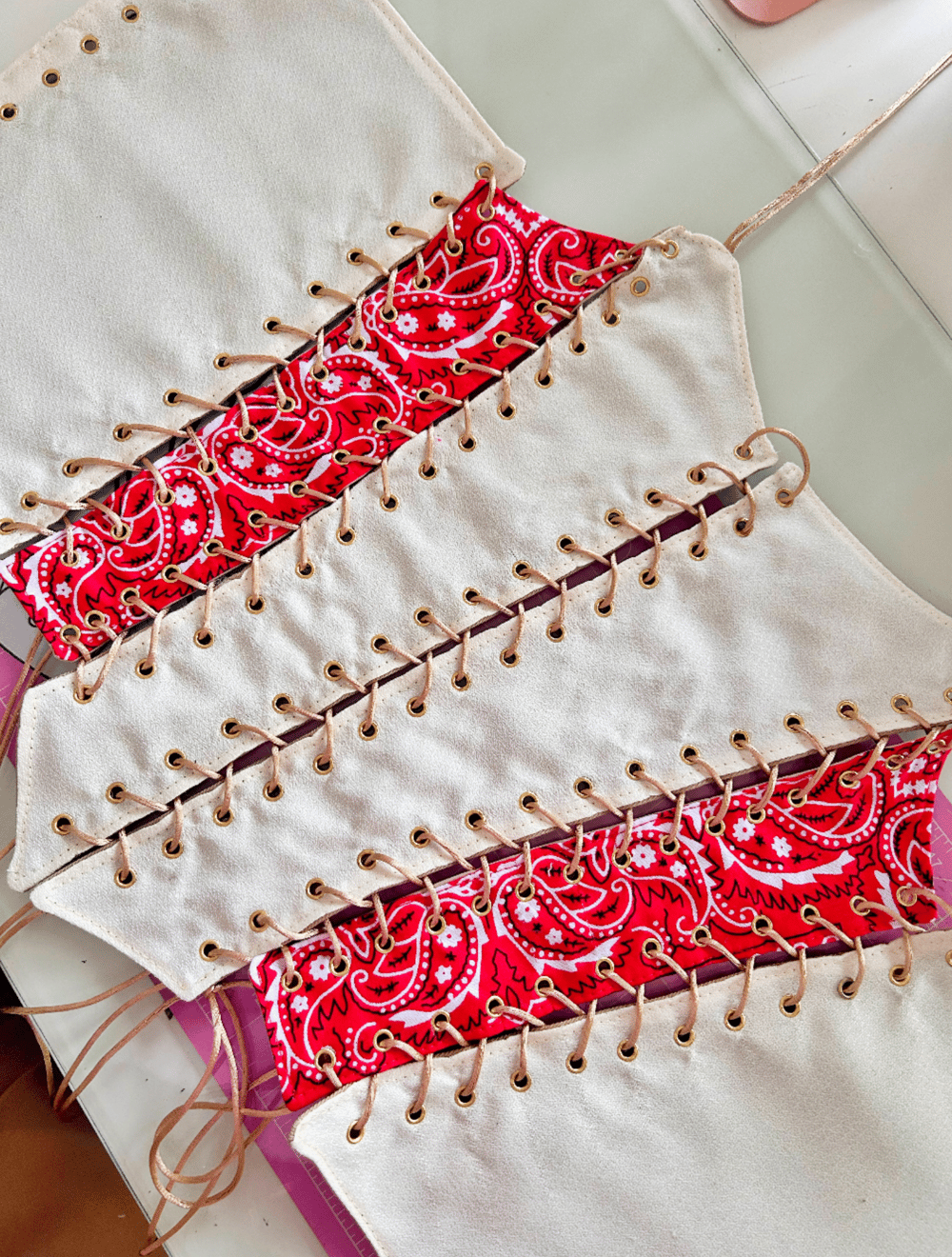 Image of soft glam beige & red bandana corset