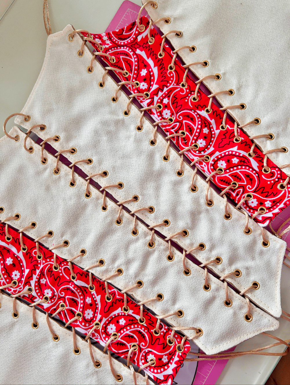 Image of soft glam beige & red bandana corset