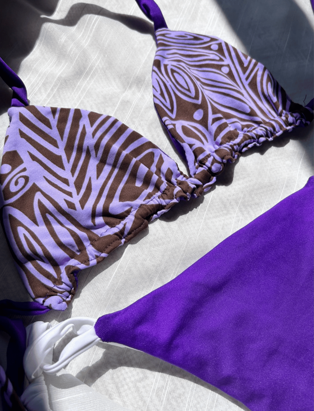 Image of the amethyst purple reversible bikini set