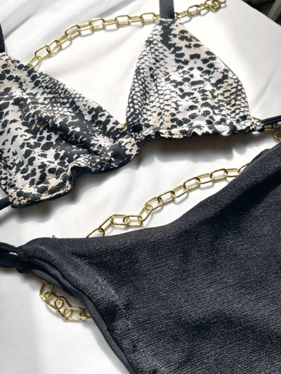 Image of the viper monochrome snake reversible bikini set