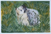 Image 1 of 4"x 6"Hedgehog in Grass Gouache Painting