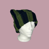 Image 1 of Green and Black Striped Cat Ear Beanie
