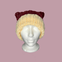 Image 2 of Red and White Cat Ear Beanie
