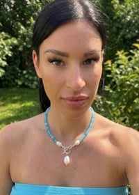 Image 4 of Aqua blue stone Necklace With Freshwater Pearls