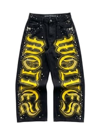 Image 1 of Watch the Wolves "Gothic Airbrush" Rhinestone Denim